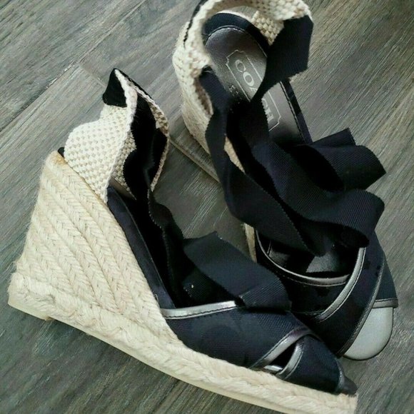 NEW COACH Black Wedge Sandals size 35 - Picture 1 of 5